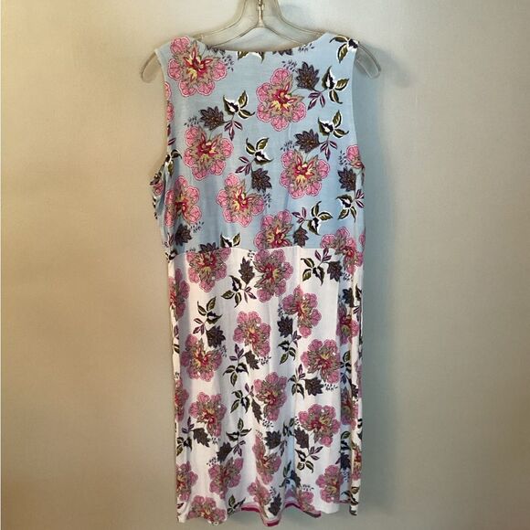 J JILL SIZE MEDIUM MIXED FLORAL PRINT SLEEVELESS V NECK JERSEY DRESS W POCKETS - Picture 3 of 8
